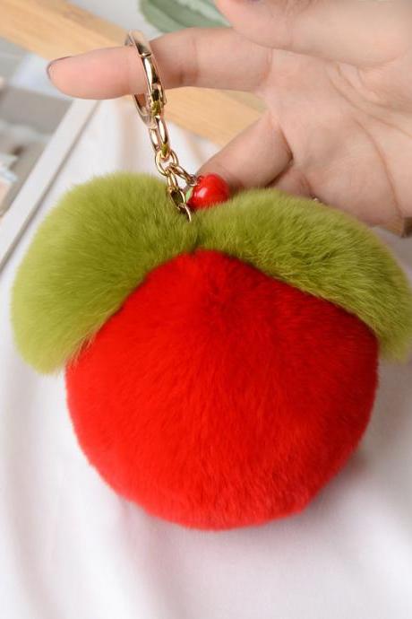 Rex Rabbit Fur Apple lovely car key chain pendant Plush bag Pendant-5