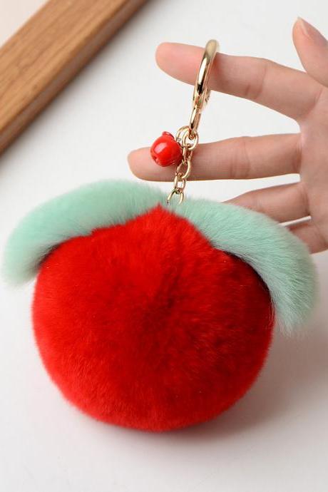 Rex Rabbit Fur Apple lovely car key chain pendant Plush bag Pendant-7