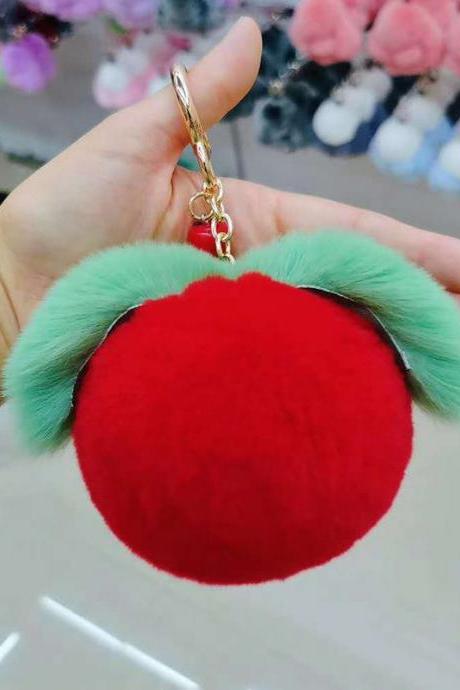 Rex Rabbit Fur Apple lovely car key chain pendant Plush bag Pendant-11