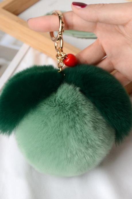 Rex Rabbit Fur Apple lovely car key chain pendant Plush bag Pendant-13