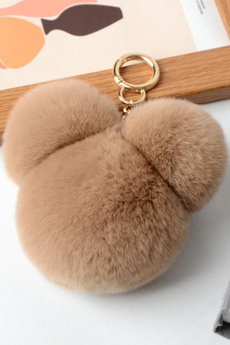 Rex Rabbit Fur Mickey Fur Panda Head Bag Pendant Key Chain-11
