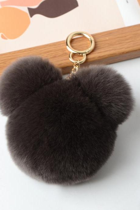 Rex Rabbit Fur Mickey Fur Panda Head Bag Pendant Key Chain-12