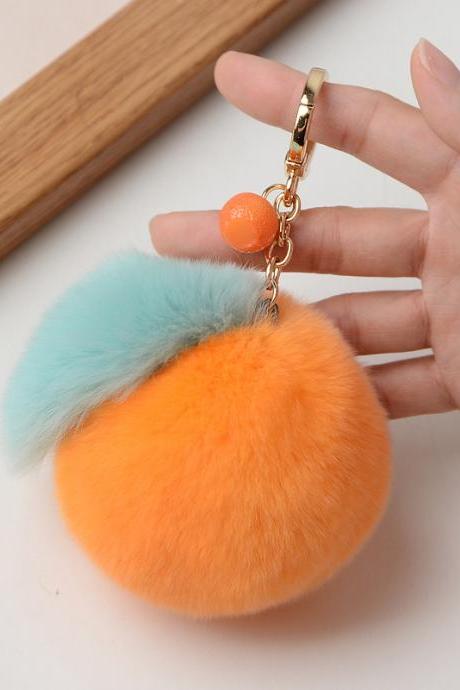 Small sweet orange Rex rabbit wool orange bag Pendant-2