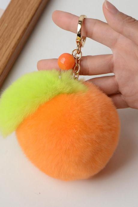 Small sweet orange Rex rabbit wool orange bag Pendant-3