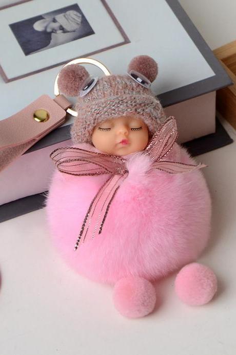 Lovely Rex rabbit wool sleep doll immortal flower car Plush key chain bag Pendant-2
