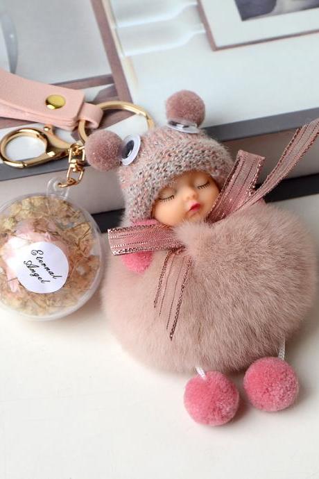 Lovely Rex rabbit wool sleep doll immortal flower car Plush key chain bag Pendant-4