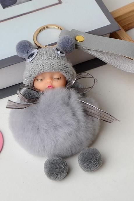 Lovely Rex rabbit wool sleep doll immortal flower car Plush key chain bag Pendant-7