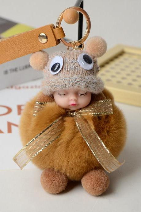 Lovely Rex rabbit wool sleep doll immortal flower car Plush key chain bag Pendant-9