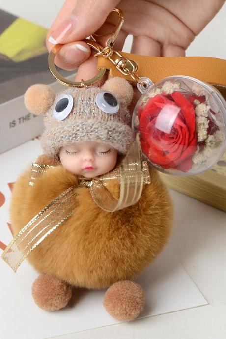 Lovely Rex rabbit wool sleep doll immortal flower car Plush key chain bag Pendant-10