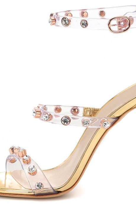 Fashionable Women&amp;amp;amp;#039;s Pvc Rhinestone Rivet High-heeled Sandals