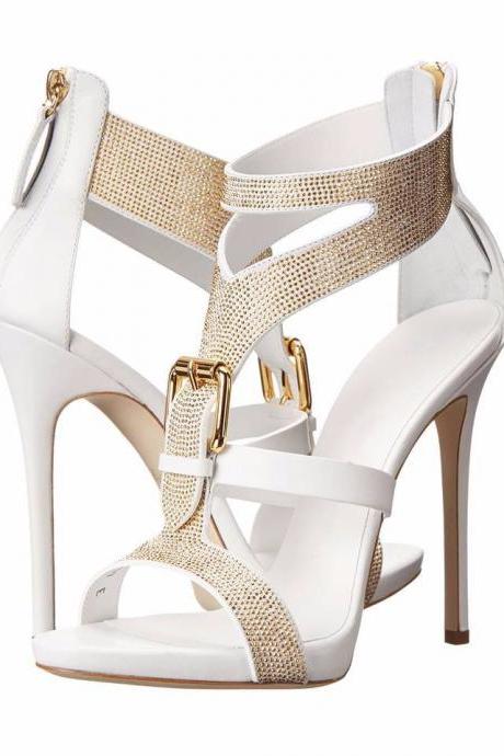 Drill High-heeled Sandals Super High-heeled Party Shoe-white