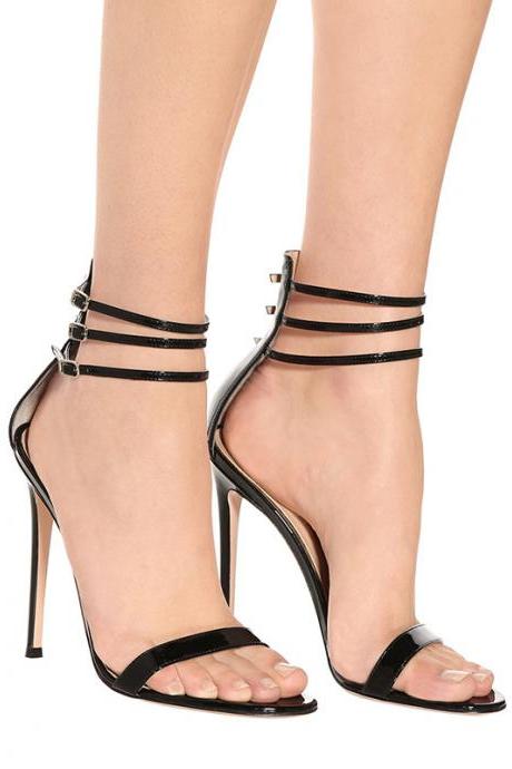 Metal Buckle Fashion Foreign Trade High-heeled Party Shoe-black