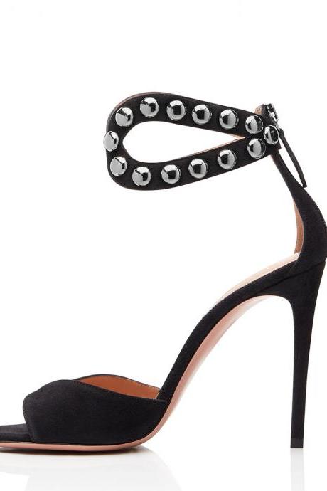 Rivet High Heels Sandals Wedding Shoes-Black