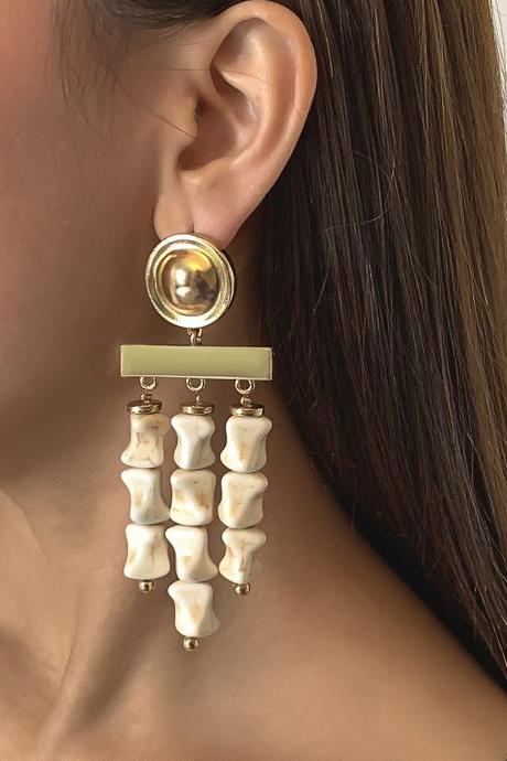 Retro Geometric Tassel Earrings Exaggerate National Turquoise Beads Pendant Earrings