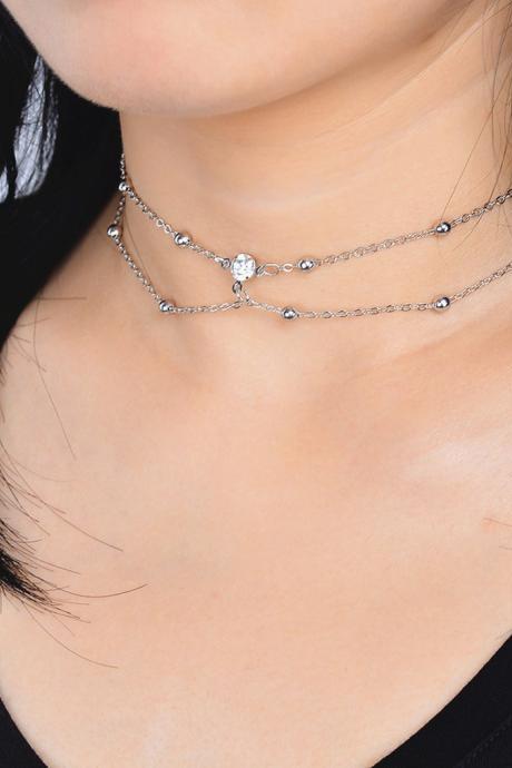 Flash Diamond Pendant Tassel Necklace Chest Chain-silvery
