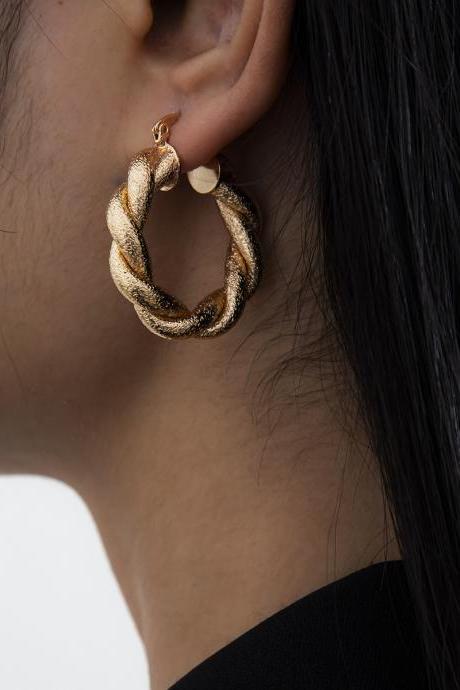 Frosted French Retro Twist Twist Geometric Earrings-golden