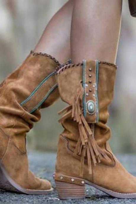 Camel Autumn And Winter Thick Heel Medium Tube British Fashion Retro Women's Boots