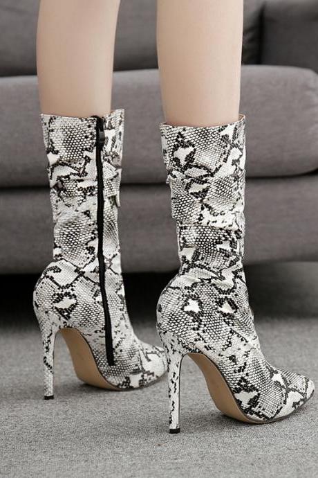 Fashion Snake Pattern Super High Heel Stiletto Boots
