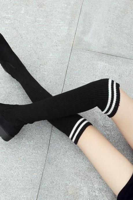 Black(long) Elastic Over Knee Knitted Stockings Fashion Boots