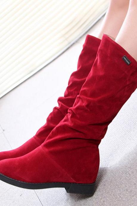 Wine Red Rough Heel Thick Soled Short Boots Frosted Martin Boots
