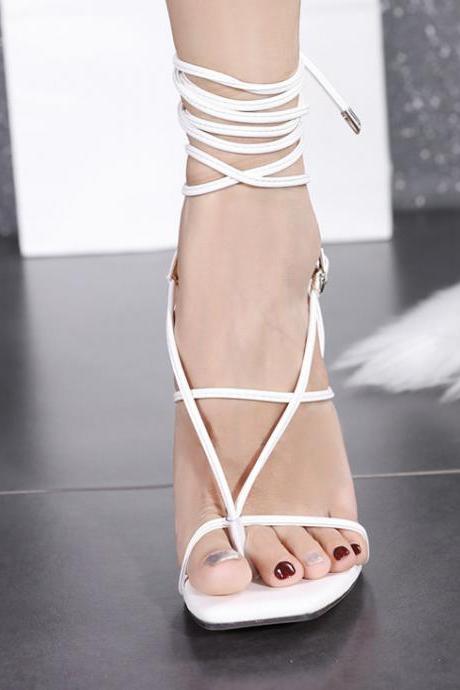 White Cross Strap Crystal Transparent Stiletto Sandals