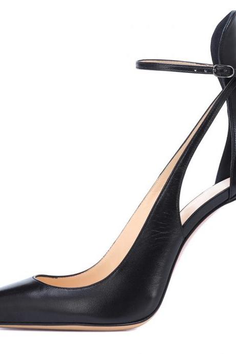 Black Pointed Ankle Trip Band Banquet High-Heeled Single Shoes