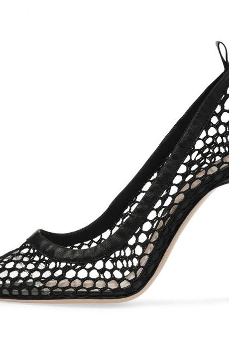Black Sexy Fishing Net Pointed Stiletto Sandals