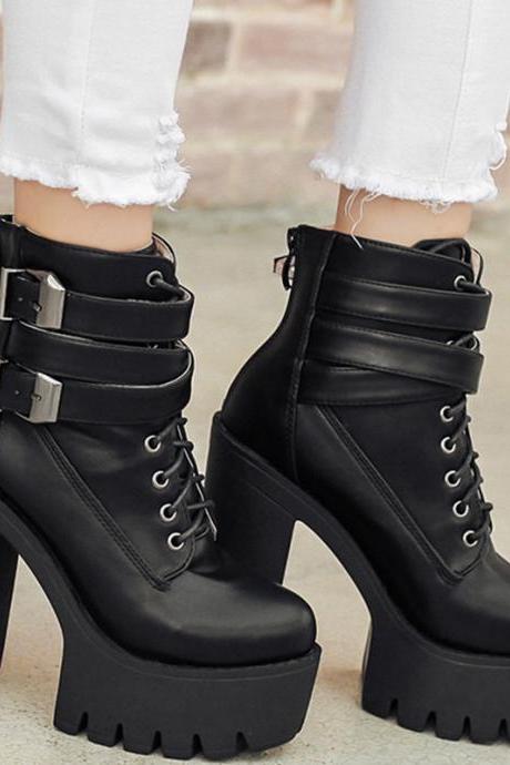 Thick Heel Thick Bottom Buckle Strap Short Boots