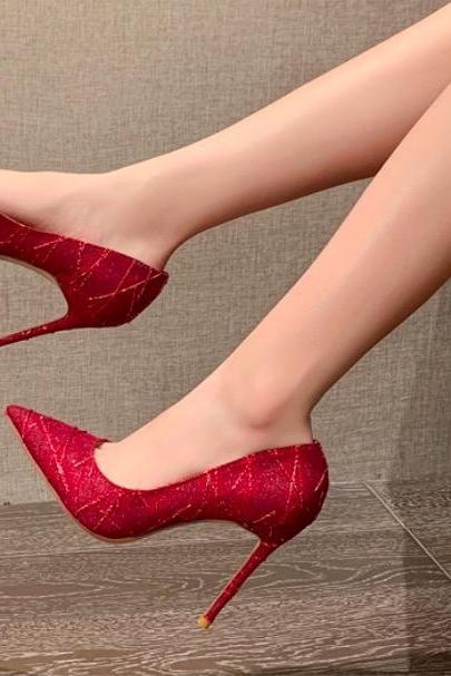 Red Pointed Thin Heel Fashion High Heels