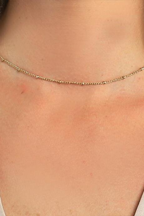Short Beaded Clavicle Chain-golden