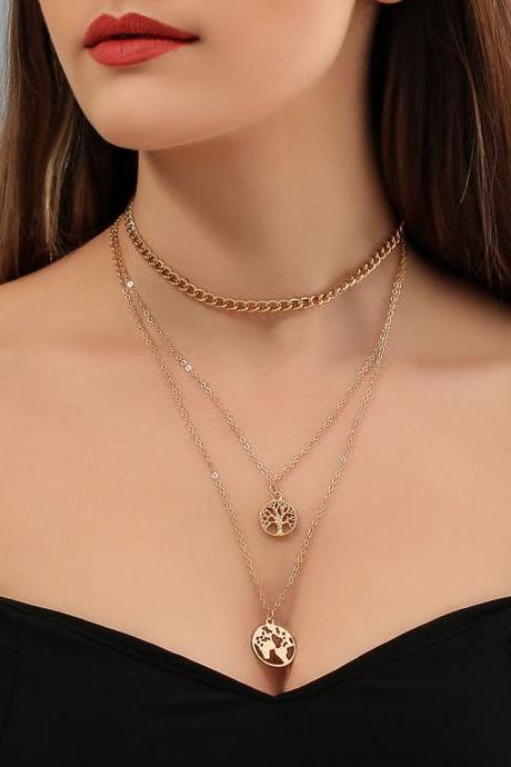 Multilayer Pendant Necklace Vintage alloy Life Tree Map clavicle chain