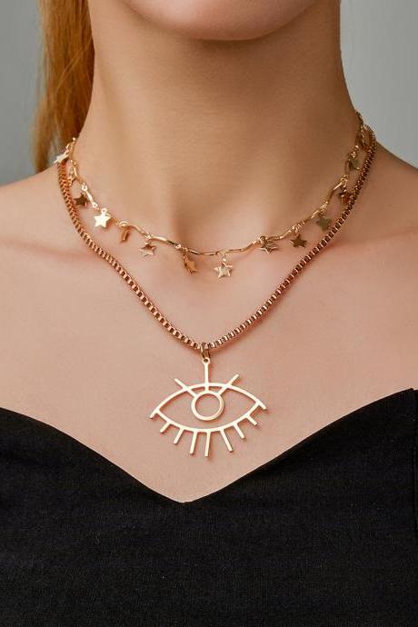 Double Layer Eye Necklace Creative Retro Simple Metal Star Clavicle Chain