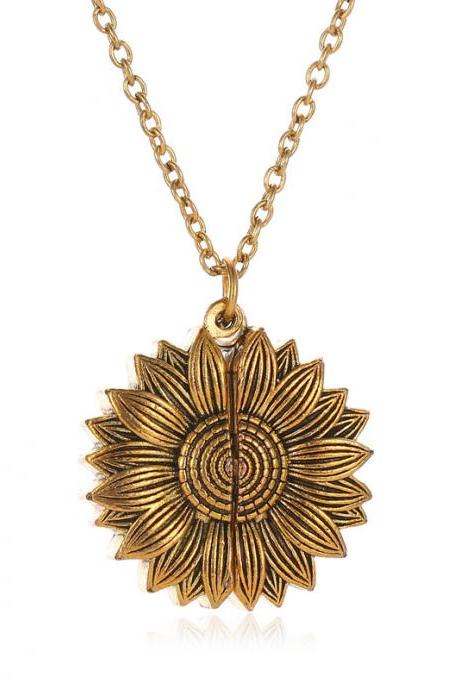 Golden Sunflower Necklace Fashion alloy flower letter necklace creativity can open the clavicle chain