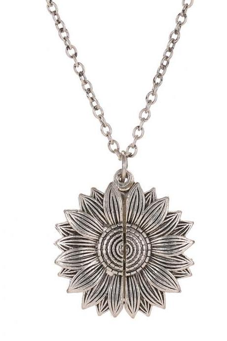 Silvery Sunflower Necklace Fashion alloy flower letter necklace creativity can open the clavicle chain