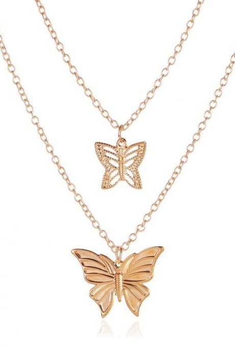 Golden Fashion Double Layer Butterfly Necklace