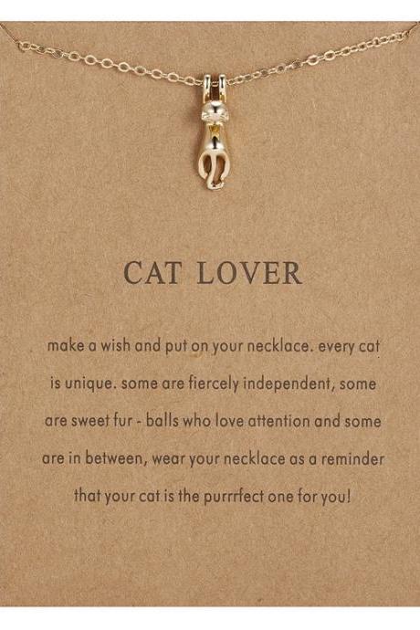 Golden Cat Lover Kitten Alloy Necklace Two Piece Set