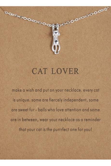 Silvery Cat Lover Kitten Alloy Necklace Two Piece Set