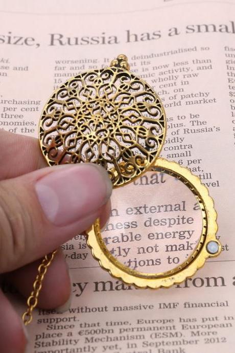 Hollow out magnifying glass pendant pocket watch Vintage sweater chain