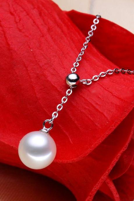 Silvery Y-shaped Adjustable Single Imitation Pearl Necklace Female Clavicle Chain