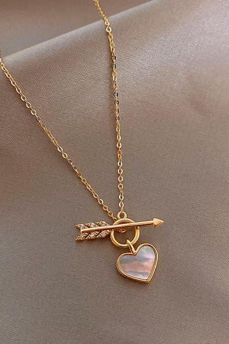 Shell Lacquer Peach Heart Necklace Female Clavicle Chain