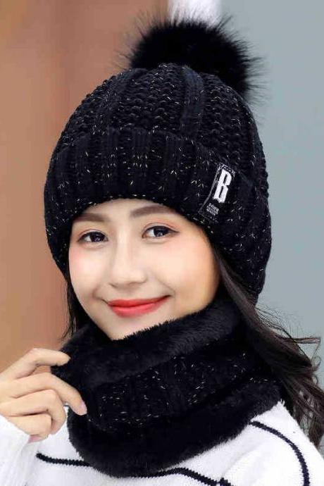 Black Plush wool hat autumn winter knitted warm hat