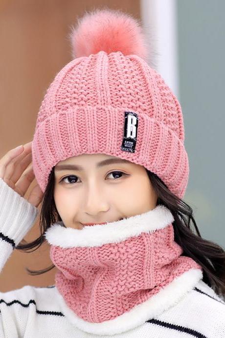 Pink Plush wool hat autumn winter knitted warm hat