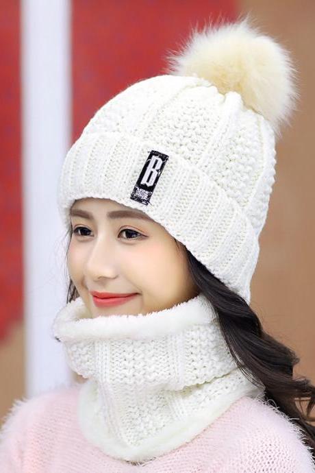 White Plush Wool Hat Autumn Winter Knitted Warm Hat