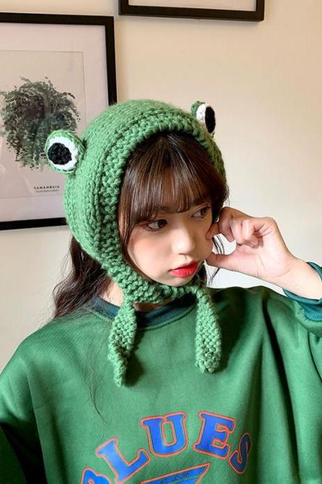 Knitted wool hat autumn and winter big eye frog hat headgear warm ear cap