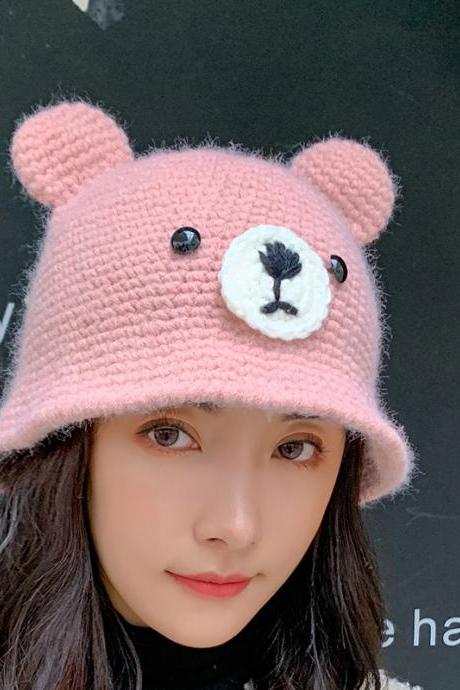 Pink Little Bear Ear Knitted Wool Hat Warm Hat