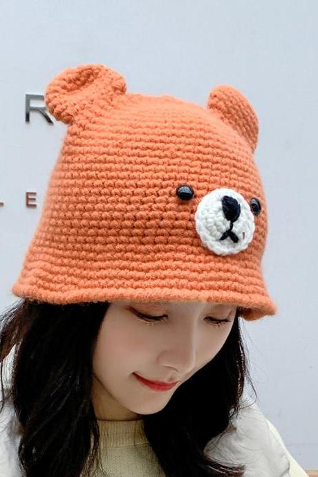 Orange Little bear ear knitted wool hat warm hat