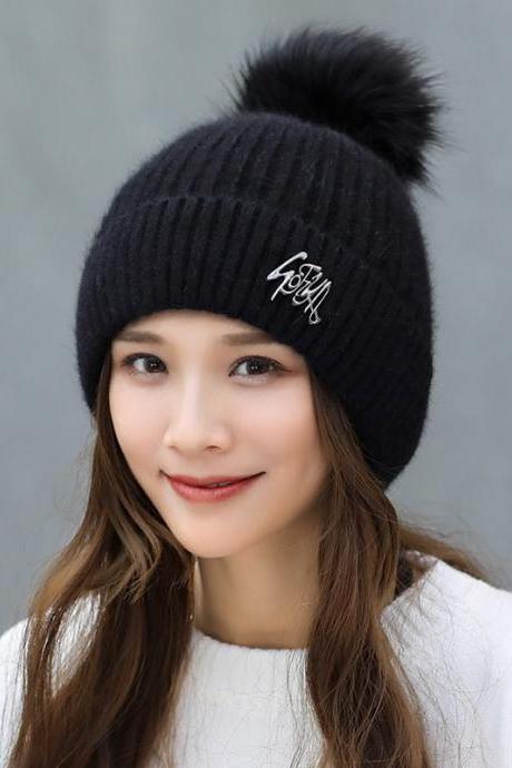 Black Autumn and winter fashion versatile Korean wool hat