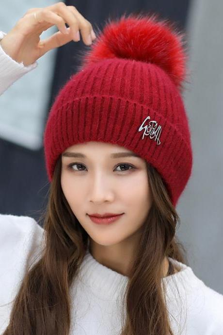 Red Autumn and winter fashion versatile Korean wool hat