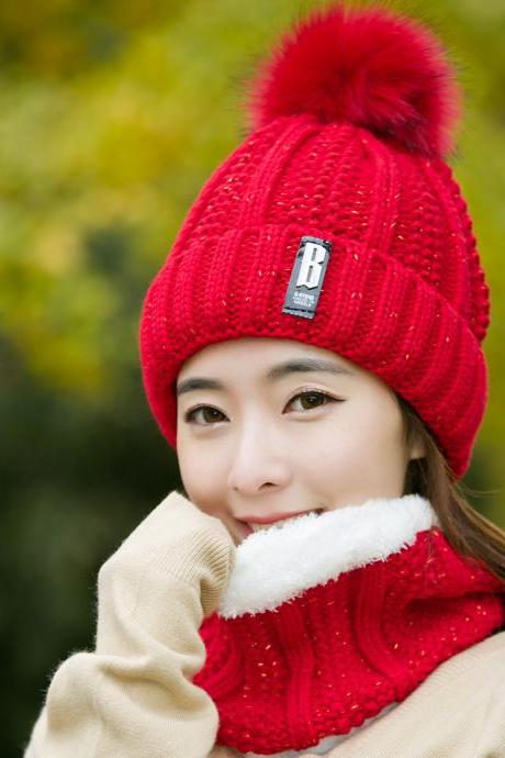 Red Standard B women's outdoor Plush thickened standard wool hat in winter