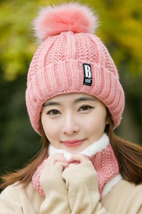 Pink Standard B women's outdoor Plush thickened standard wool hat in winter